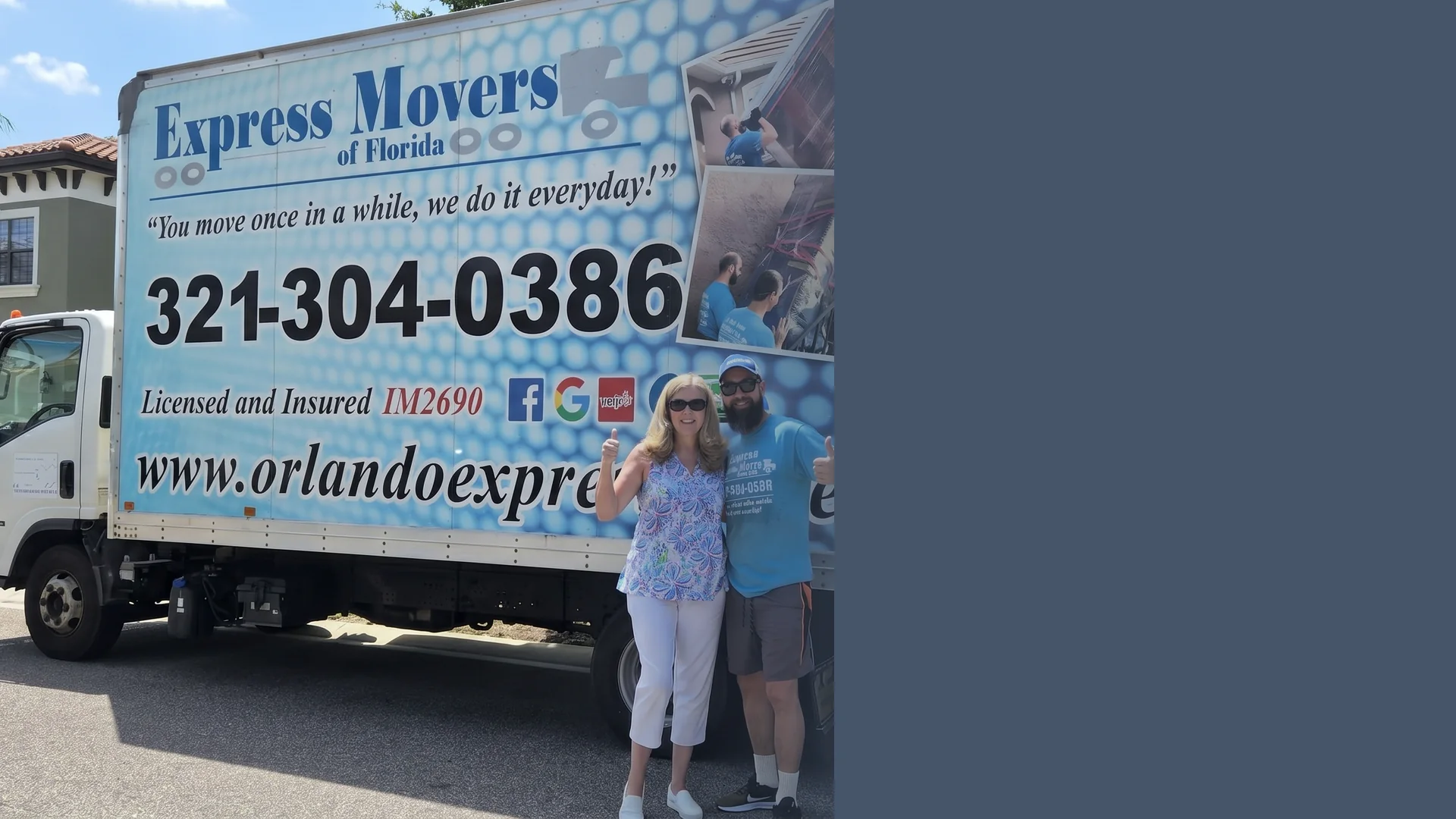 Orlando Express Movers crew standing with a moving truck