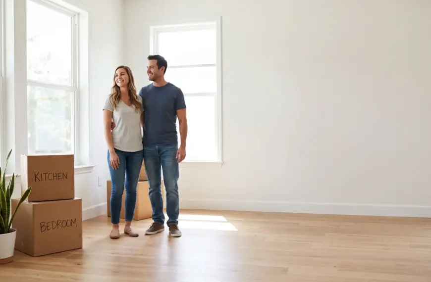 Happy couple in their new Longwood FL home on moving day